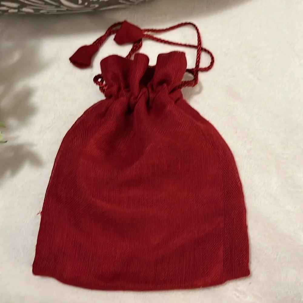 Sheer Red Satin Lined Ribbon Flowers Lace Wristlet Pouch
